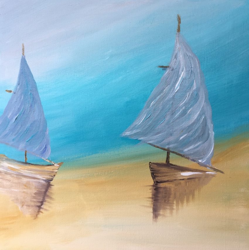 Peinture acrylique bateau sur la plage